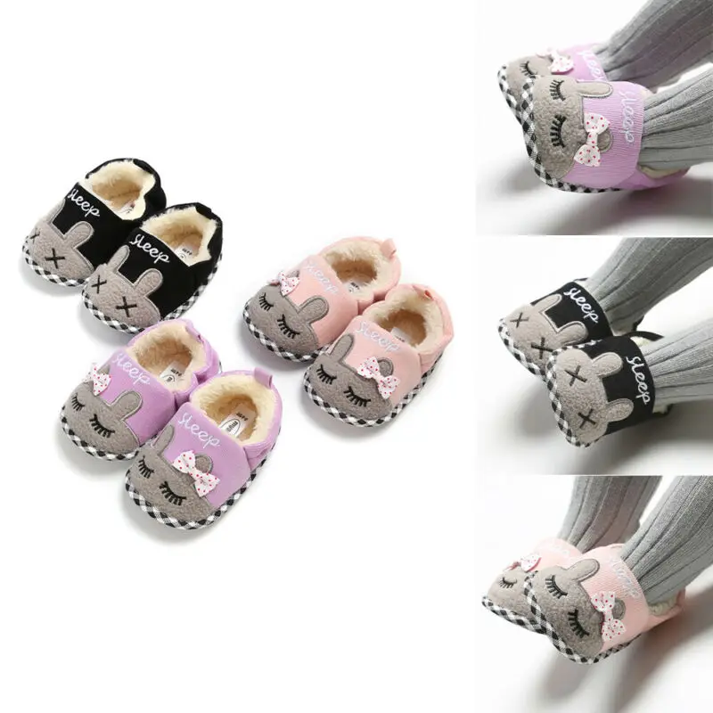 Baby Kids Girls Prewalker Shoes Cute Cartoon Animal Newborn Infant First Walkers Winter Warm Plush Soft Anti-slip Baby Shoes