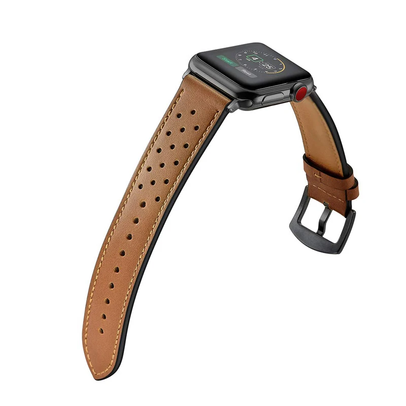 Дышащий кожаный ремешок для часов для Apple Watch Series 4 44 мм 42 мм 38 40 полос iwatch Series 2 3 спортивный сменный ремешок
