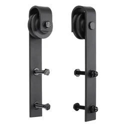 Local Warehouse 2 Pcs Black Rustic Carbon Steel Sliding Wood Barn Door Hardware Hanger Roller