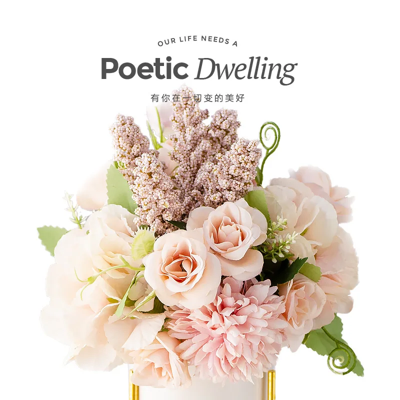 

High Quality Hydrangea Artificial Flowers Wedding Decoration Fake Bouquet for Bride Hand Holding Wedding Home Decor