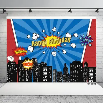 

Comics Superhero City Boy Birthday Party Banner Photography Backdrop Decoration Children Show Photo Background Photocall Props