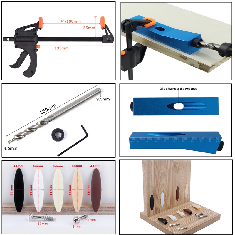 Дерева станет джиг комплект одно отверстие из шаблона для отверстий под косой с 9,5 мм, буровое долото из высокопрочной стали конического зубчатого колеса угловая дрель направляющее отверстие тонкий пояс, который крепится на деревообрабатывающий сверлильный