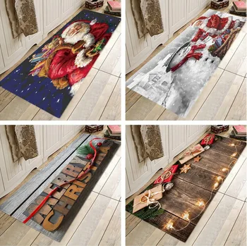 

Christmas Flannel Carpet Santa Claus Rugs Anti-slip Kitchen Room Xmas Floor Mat