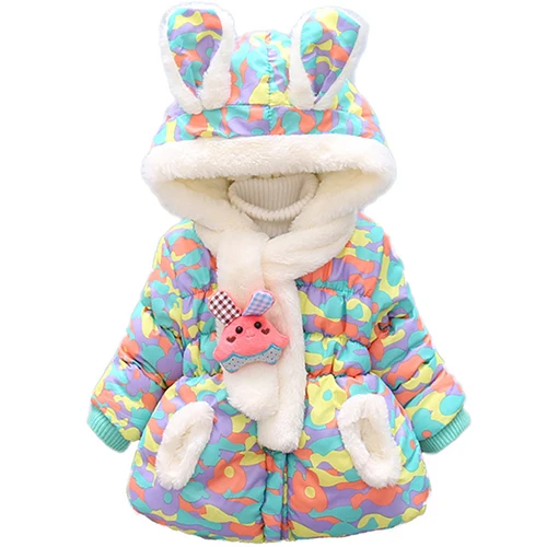 Bibihou/зимняя детская куртка с милым кроликом плотная верхняя одежда с хлопковой подкладкой для маленьких девочек парка для маленьких мальчиков зимняя одежда для маленьких девочек - Цвет: Green