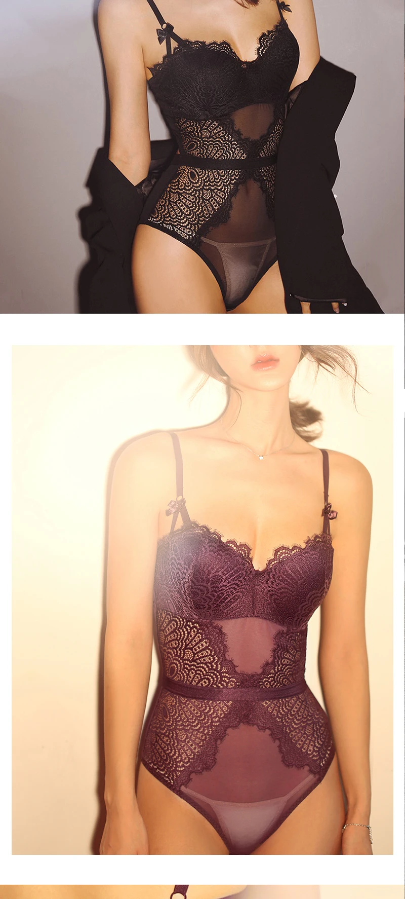 Bodysuits sem Mangas para Mulheres Oco para Fora Sexy Lingerie Balconette Underwire Acolchoado Push up Sutiã Renda Shapewear Macacão 4 balconette underwire acolchoado push up sutiã renda