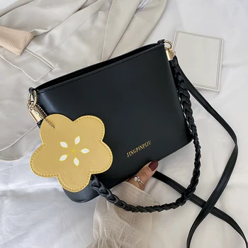 

Popular Simple Female Daily Bag Fashion Bucket Women Shoulder Bags PU Flower Pendant Totes Crossbody Handbags