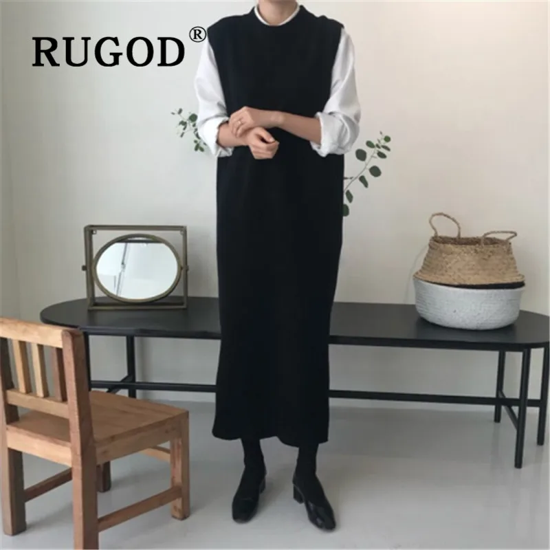 RUGOD 2019 новое зимнее однотонное платье свитер для женщин с круглым вырезом без