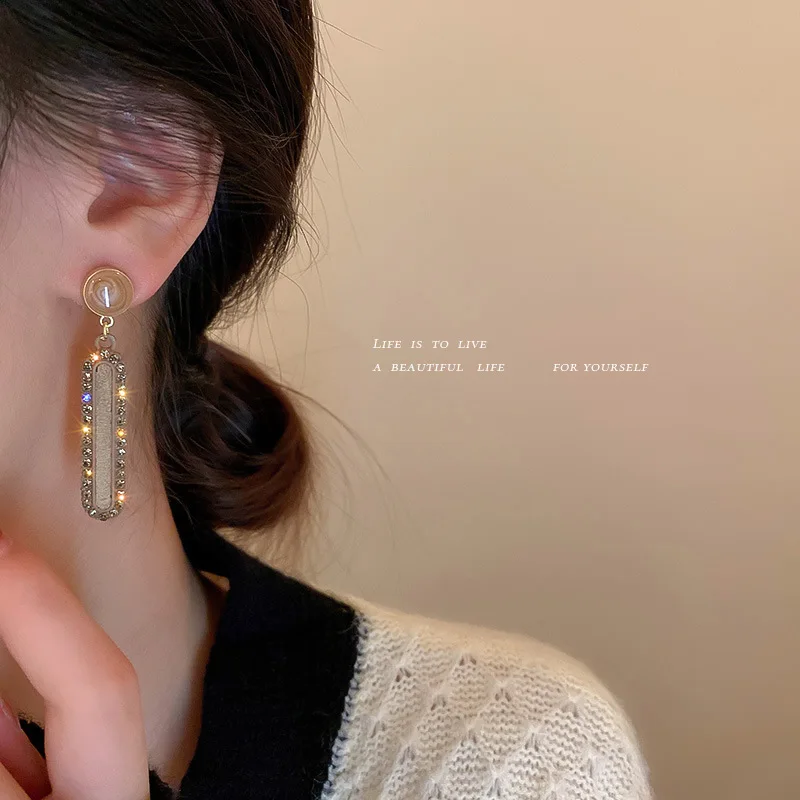 Golden Earrings Geometric Earrings Luxury Rhinestone Square For Women
