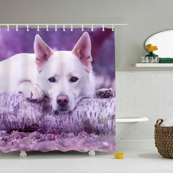 

Beautiful White Dog Fashion Print Polyester Fabric Shower Curtain Sets with Hooks Waterproof Mildew Bathroom Decor Holiday Great