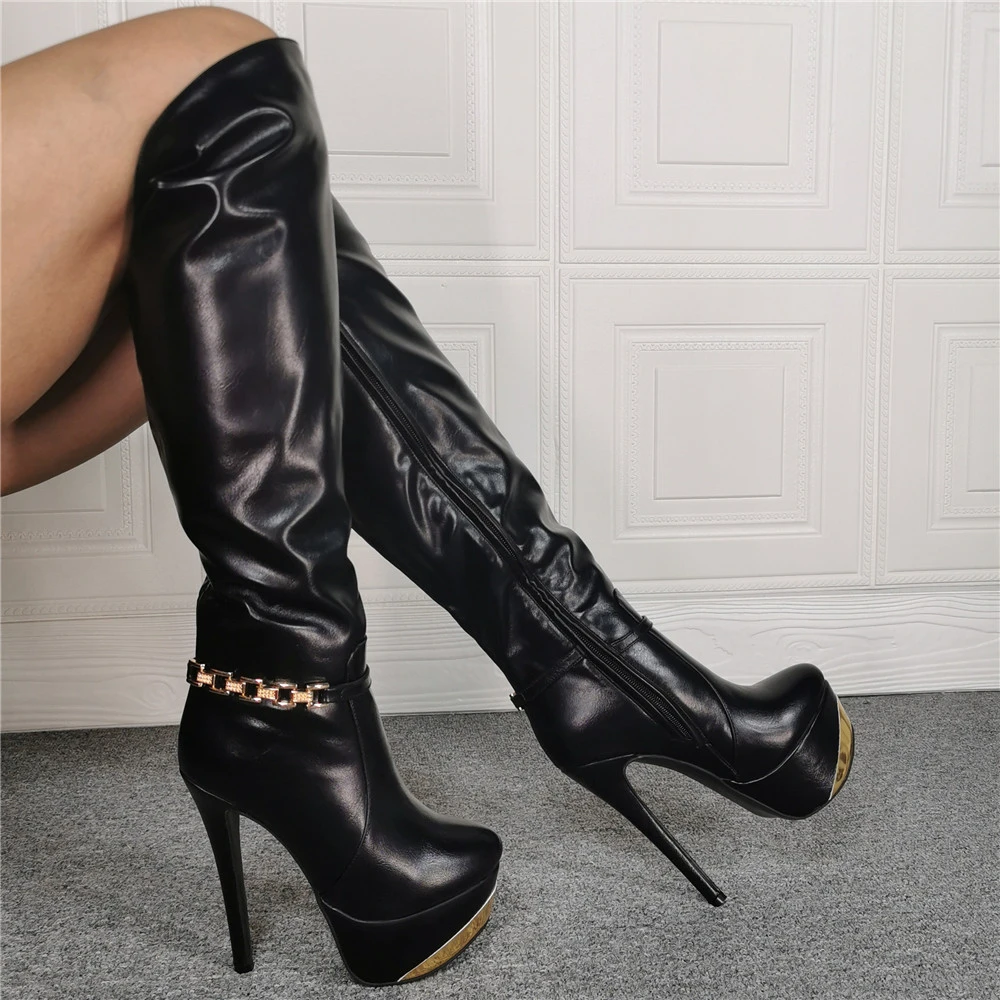 Details about  / Sexy Womens Boots Metal Chain Lock Over Knee High Boots 18CM Stilettos Nightclub