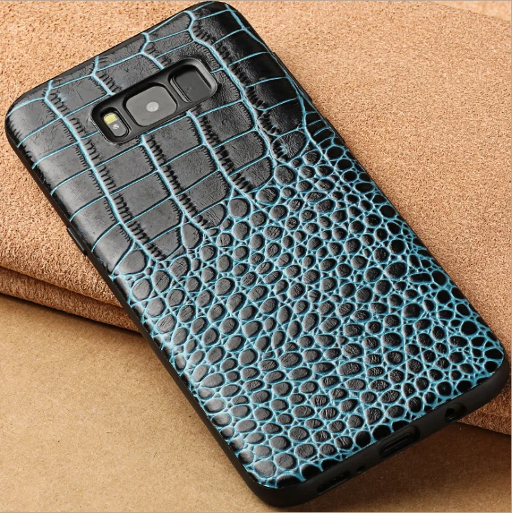 Чехол из натуральной крокодиловой кожи для телефона samsung galaxy A50 A70 A40 A20 Note 8 9 10 S8 S9 S10 plus - Цвет: Темно-синий