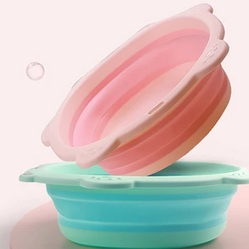 

Portable Foldable Baby Silicone Washbasin Collapsible Tourism Children Wash Tubs Cartoon Bear Shape Baby Bath Products for Kids