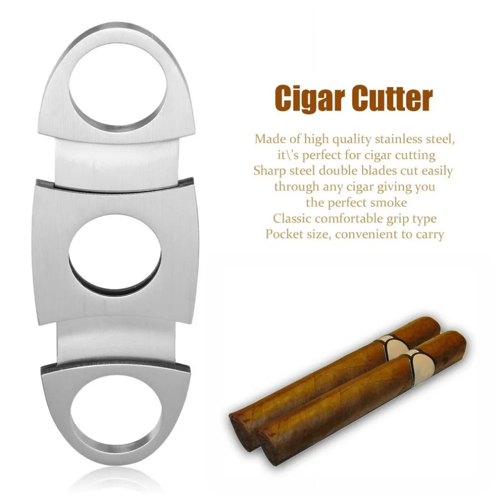 

Pocket Size Classic Comfortable Grip Stainless Steel Double Blade Cigar Cutter Knife Scissors Shears For Cigar Cutting Silver