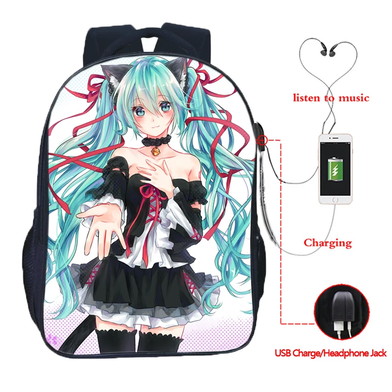 Лидер продаж Высокое качество VOCALOID Hatsune Miku usb зарядка модный рюкзак для путешествия рюкзак для учеников, мальчиков и девочек школьная сумка
