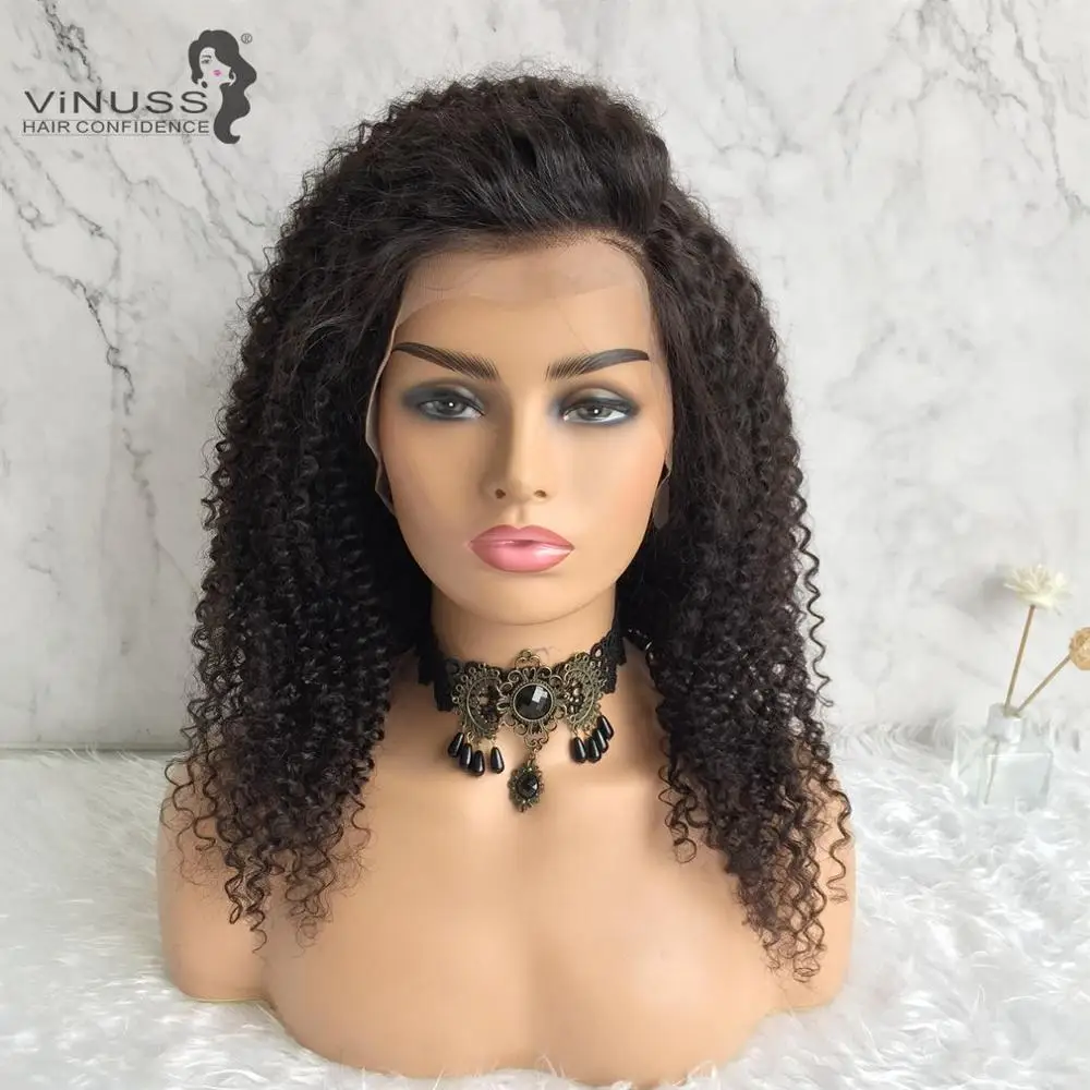 Индивидуальный парик шнурка высокой плотности кудрявый фронта шнурка человеческих волос парики с детскими волосами предварительно выщипанные для черных женщин боковая часть - Цвет: Естественный цвет