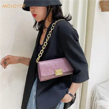 

Alligator PU Leather Handbag Clutch Purse Women Solid Color Chain Mini Retro Totes Shoulder Bag