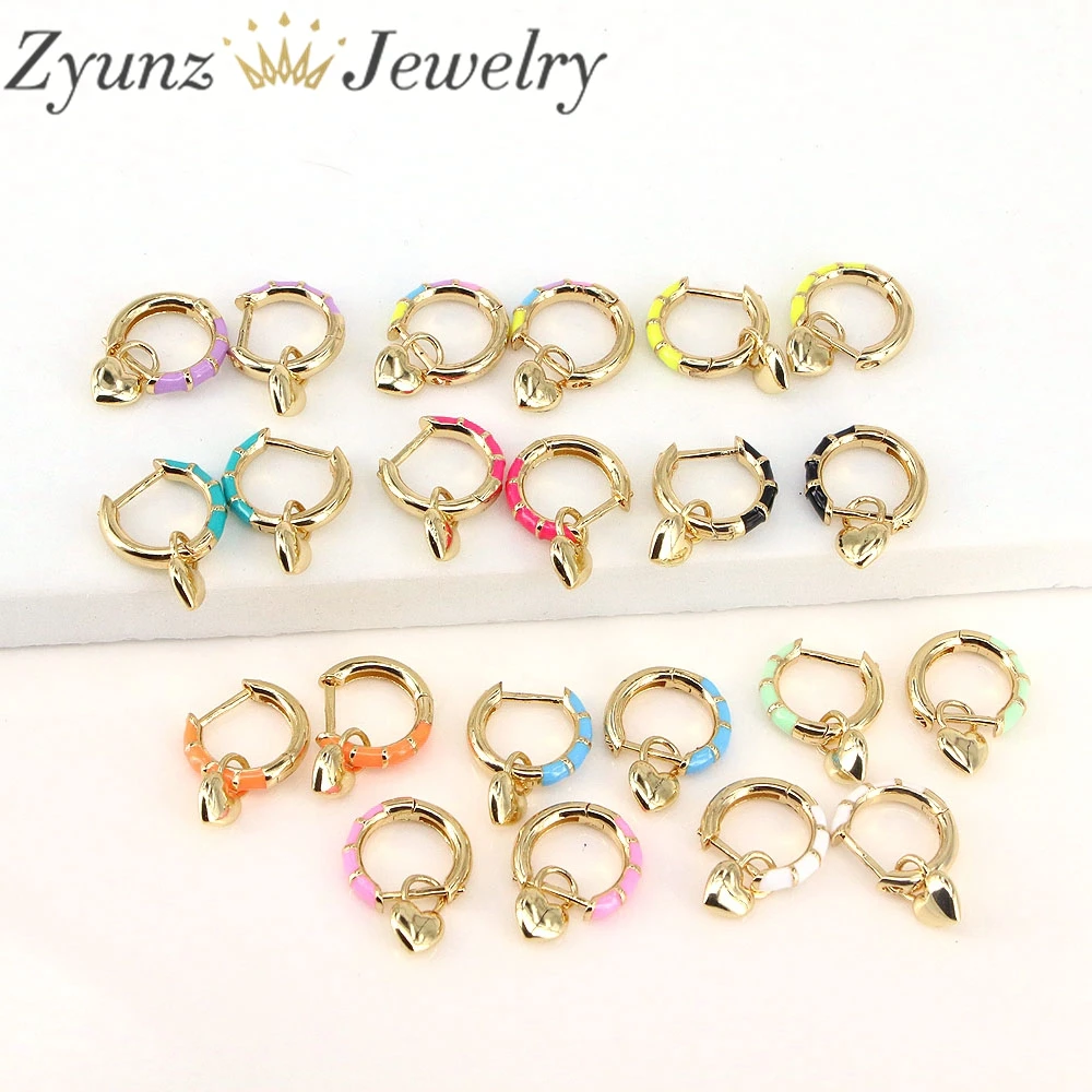 

5 Pairs, Enamel Hoop Earrings for Women Rainbow Circle Craft Gold Heart Earrings Jewelry Pendientes Dangle Earing