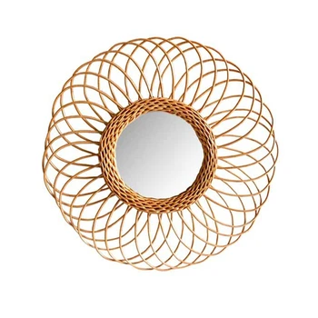 

Home Rattan Plaited Art Living Room Nordic Style Makeup Decorative Mirror Wall Hanging Bedroom Bathroom Photography Prop
