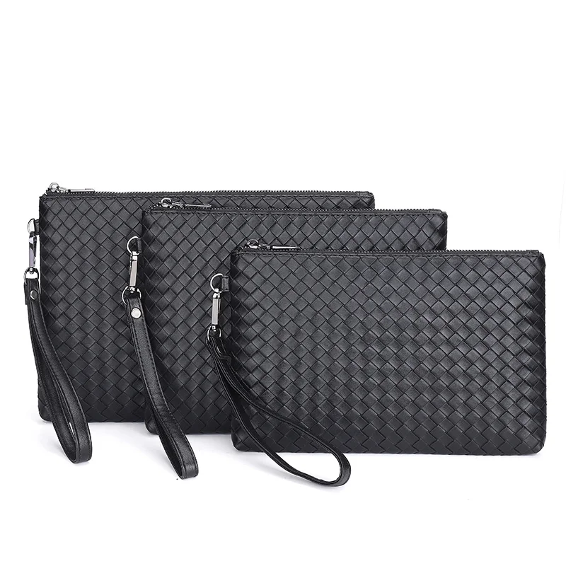 Fashion Leather Men's Clutch Bag Handbag Brand Woven PU Leather Bag Classic Black Large Capacity Envelope Bag 2021 New Wallet