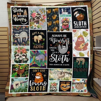 

SOFTBATFY Sloth Make Me Happy Print All Season Quilt For Bed Soft Warm Blanket Cotton Quilt Dropshipping