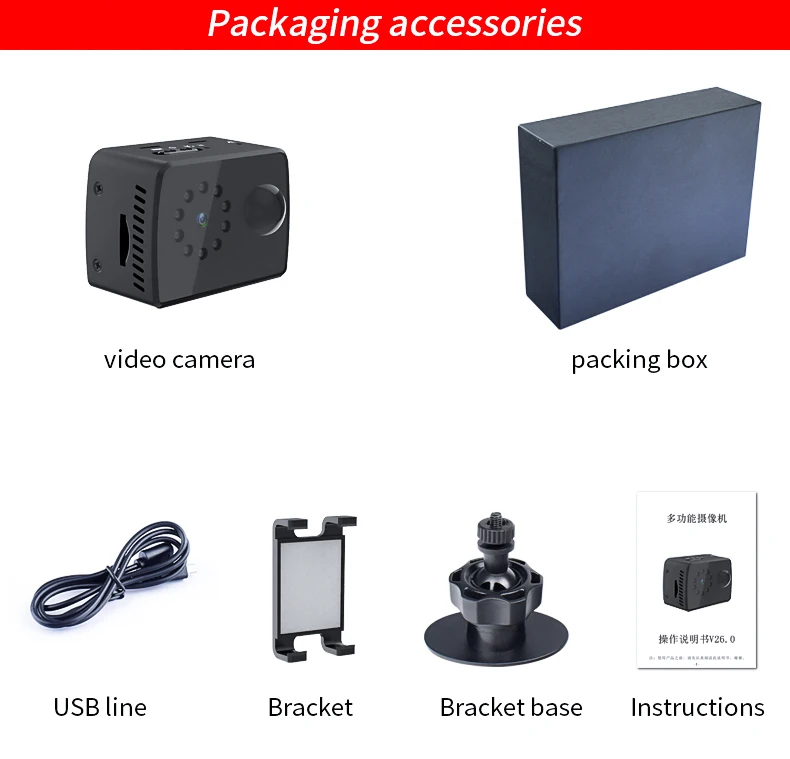 MD20 mini camera components organized neatly
