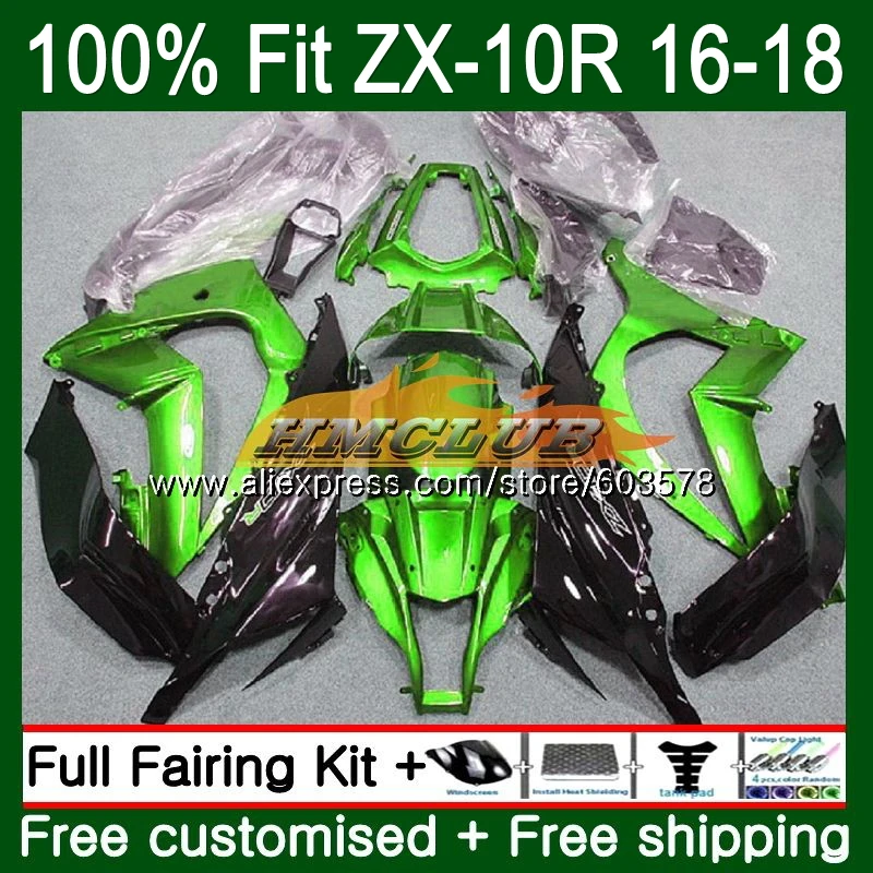 Инъекции для KAWASAKI ZX-10R 1000CC ZX10R 16, 17, 18, блеск для губ зеленый 120CL. 14 ZX1000 ZX 1000 ZX 10 сотрудников отдела исследований 10R обтекатель oem