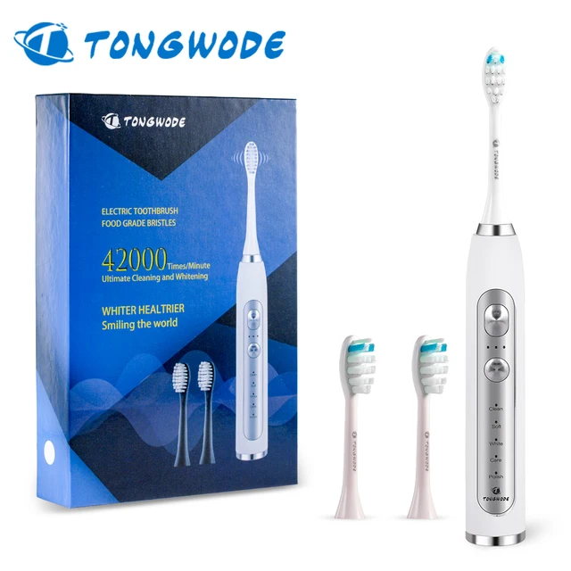 Ultrasonic Electric Toothbrush Wireless Charging for Adult IPX7 Waterproof Replacement Heads Whitening Teeth Timer Smart Brush WH Wireless Charging
