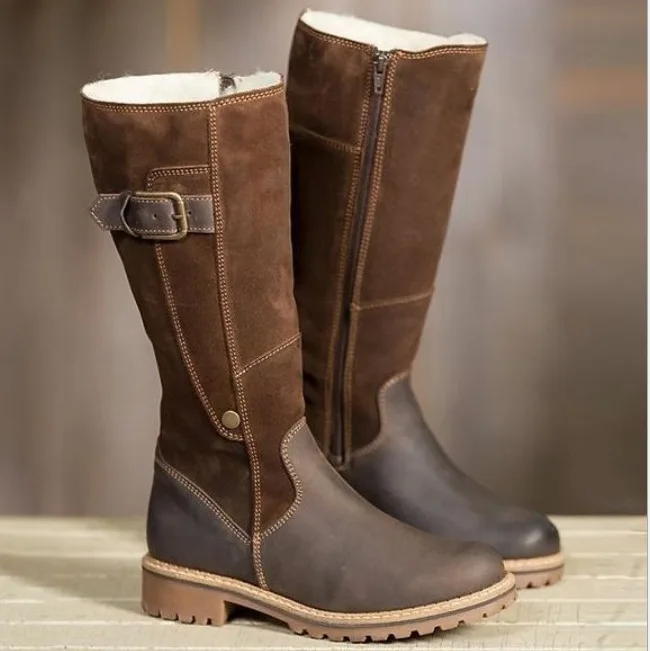 

Snow Boot Women's Winter High Boots Zipper Shoes Low Heels booties Round Toe Booties Ladies Over-the-knee 2019 Large Size