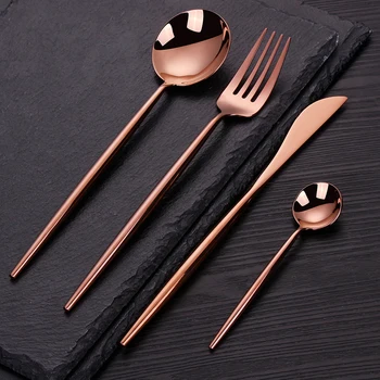 

Home Tableware Stainless Steel Cutlery Complete Rose Gold Fork Spoon Knife Set Cutlery Dinner Set Gold Flatware Dinnerware Set