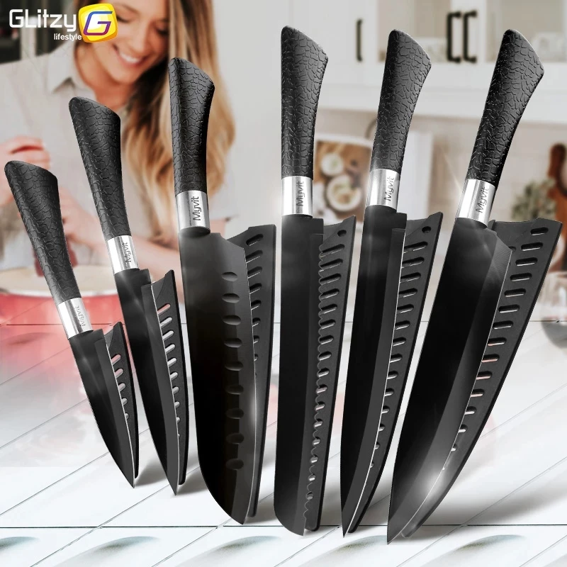 Chef Knife Set Pink Premium Non Stick Coating 6pcs Kitchen Knives With  Colorful Diamond Pp Handle For Gift Box - Buy Chef Knife Set Of  Pink,Kitchen