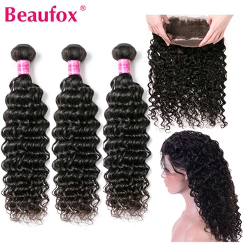 

Beaufox Brazilian Deep Wave Bundles With 360 Lace Frontal Remy Human Hair 360 Lace Frontal Closure With Bundles