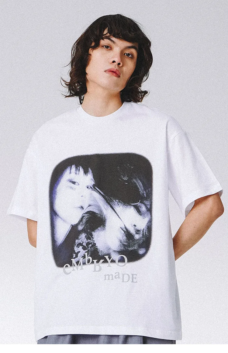 Streetwear T-Shirt Men Hip Hop Illusion Girl Letter Print T Shirt 2021 Harajuku Cotton Casual Summer Short Sleeve Tshirt Black