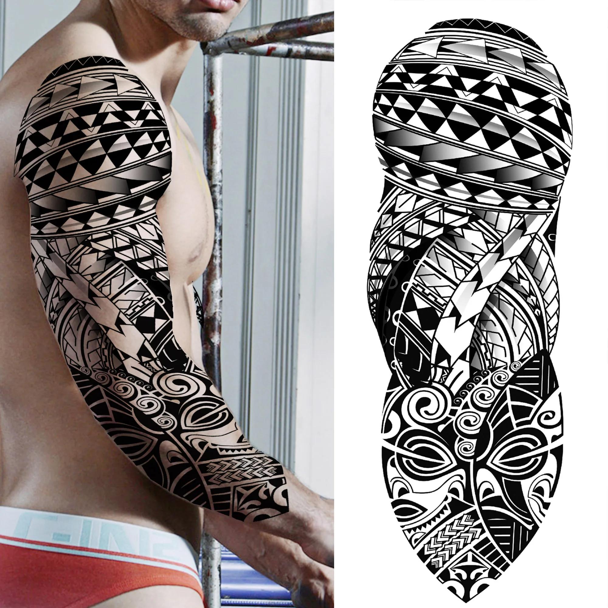 Cool Compass Temporary Tattoo Sleeve For Men Adults Realistic Fake Samurai Wolf Rose Tattoo Sticker Extra Large Full Arm Tatoo