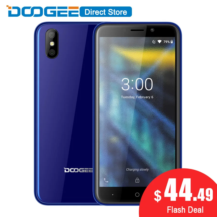 

DOOGEE X50 Android 8.1 3G Mobile Phone MTK6580M Quad-Core 1GB RAM 8GB ROM Dual 5MP Cameras 5.0'' 2000mAh Dual SIM OTA Smartphone