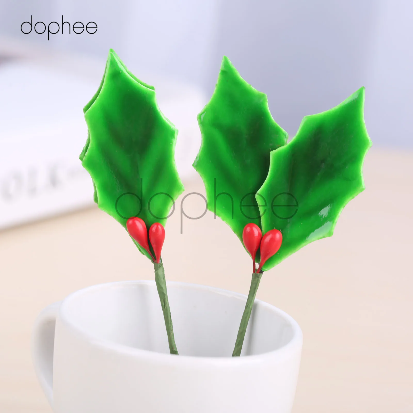 Dophee 10 шт. искусственные листья + ягоды Холли для свадебной вечеринки домашнее