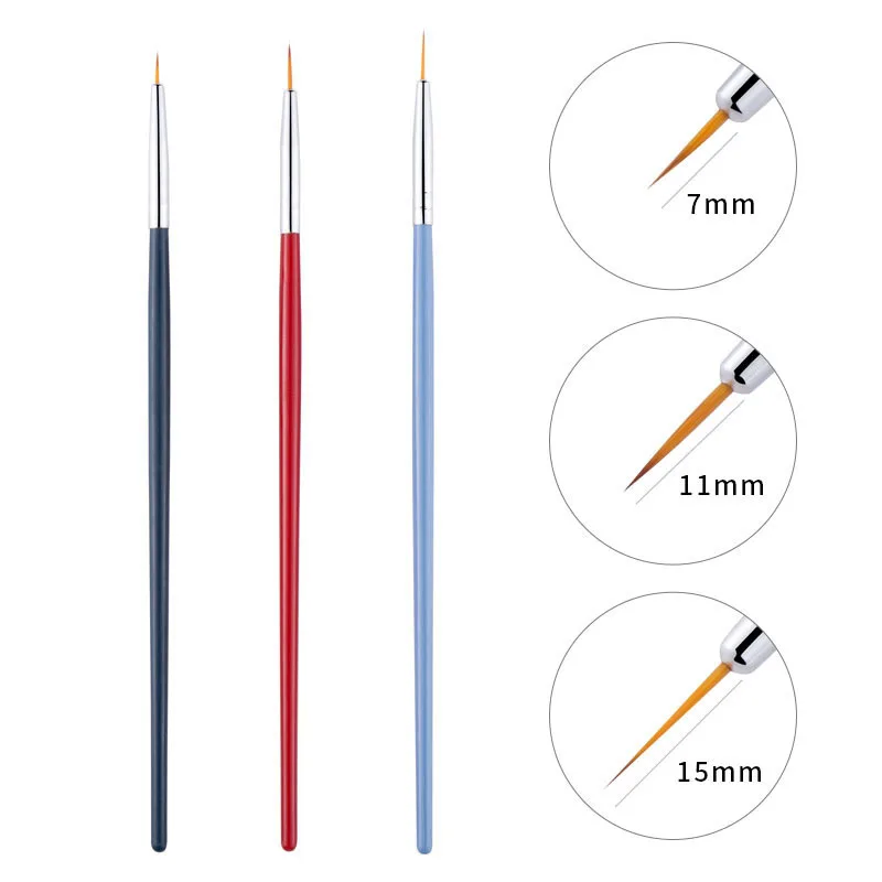 3Pcs/set kolinsky Acrylic Nail Brush Thin Nail Liner Brush uv Gel Drawing  Painting Pen Transparent