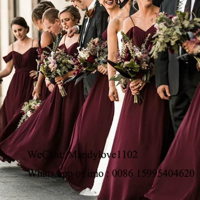Picture color Великолепное виноградное шифоновое платье для подружки невесты, изящное, с открытыми плечами, длина до пола, платье подружки невесты на заказ,, дешевая распродажа - Цвет: Picture color