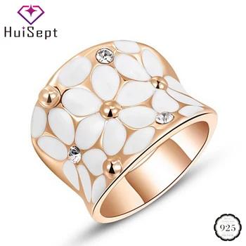 

HuiSept Fashion Silver 925 Ring for Female Flower Shape Zircon Gemstone Jewelry Ornament Wedding Party Rose Gold Rings Wholesale
