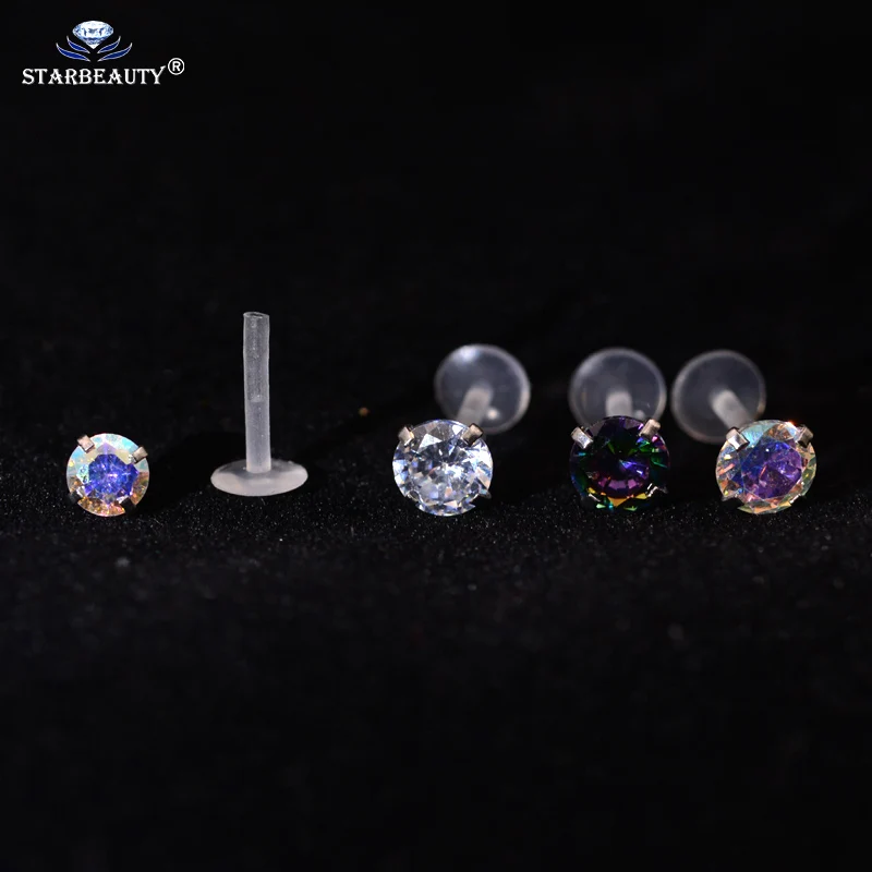 2Pcs Rainbow Clear AB Zircon Bioplast Labret Monroe Lip Stud Ear Cartiliage Tragus Helix Piercing stud Ring 16g Body Jewelry - Image 2