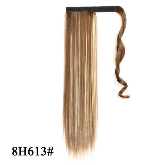 Leeons 20'' Synthetic Ponytail Hair pieces Heat Resistant Fiber Straight Ribbon Clip In Hair Extension 21 colors Brown Black 8h613