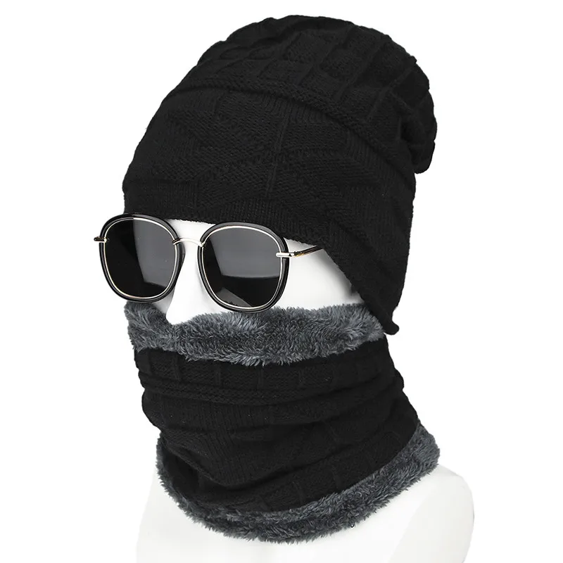 

2Piece Fahion Unisex Winter Cold Protection Knitted Hat Skullies&Beanies With Collar Scarves Winter Accessories Beanies