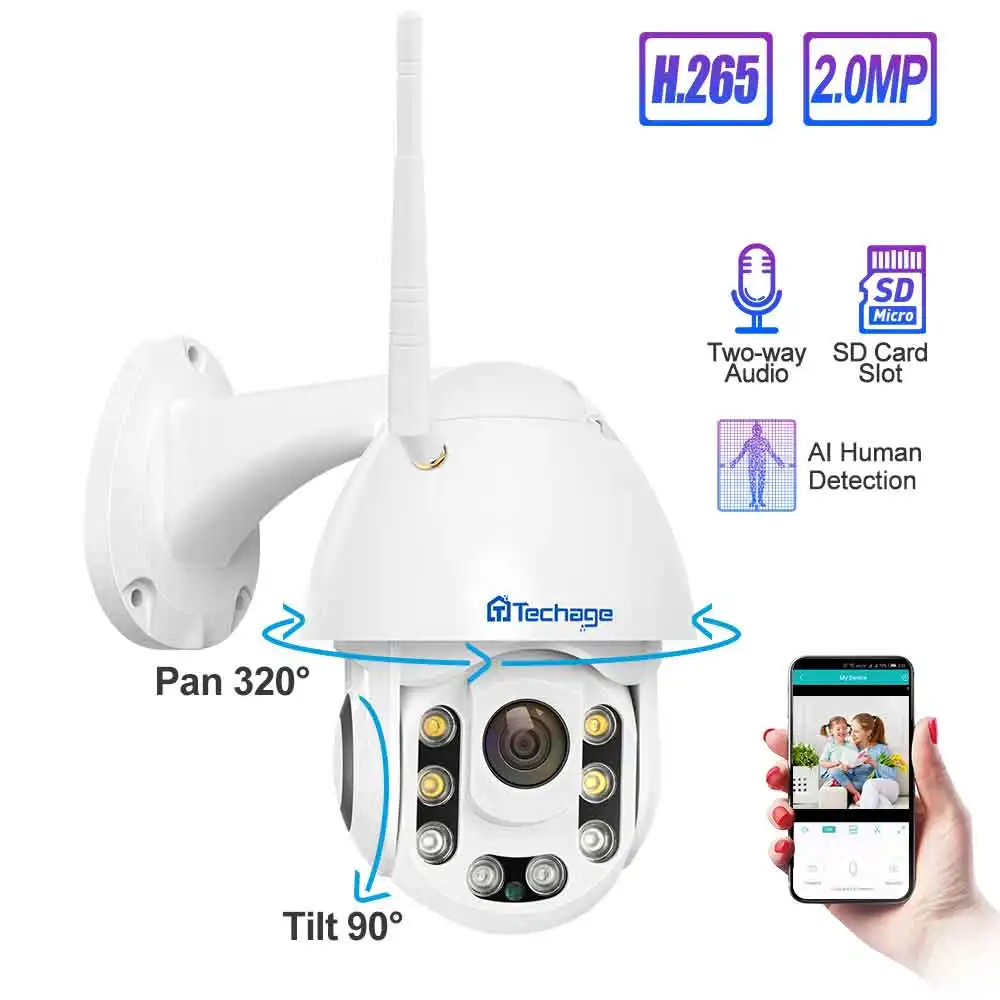 

Techage 1080P Speed Dome Wifi Wireless PTZ IP Security Camera 2MP Two Way Audio Speaker SD Card IR Vision Video Outdoor CCTV Cam