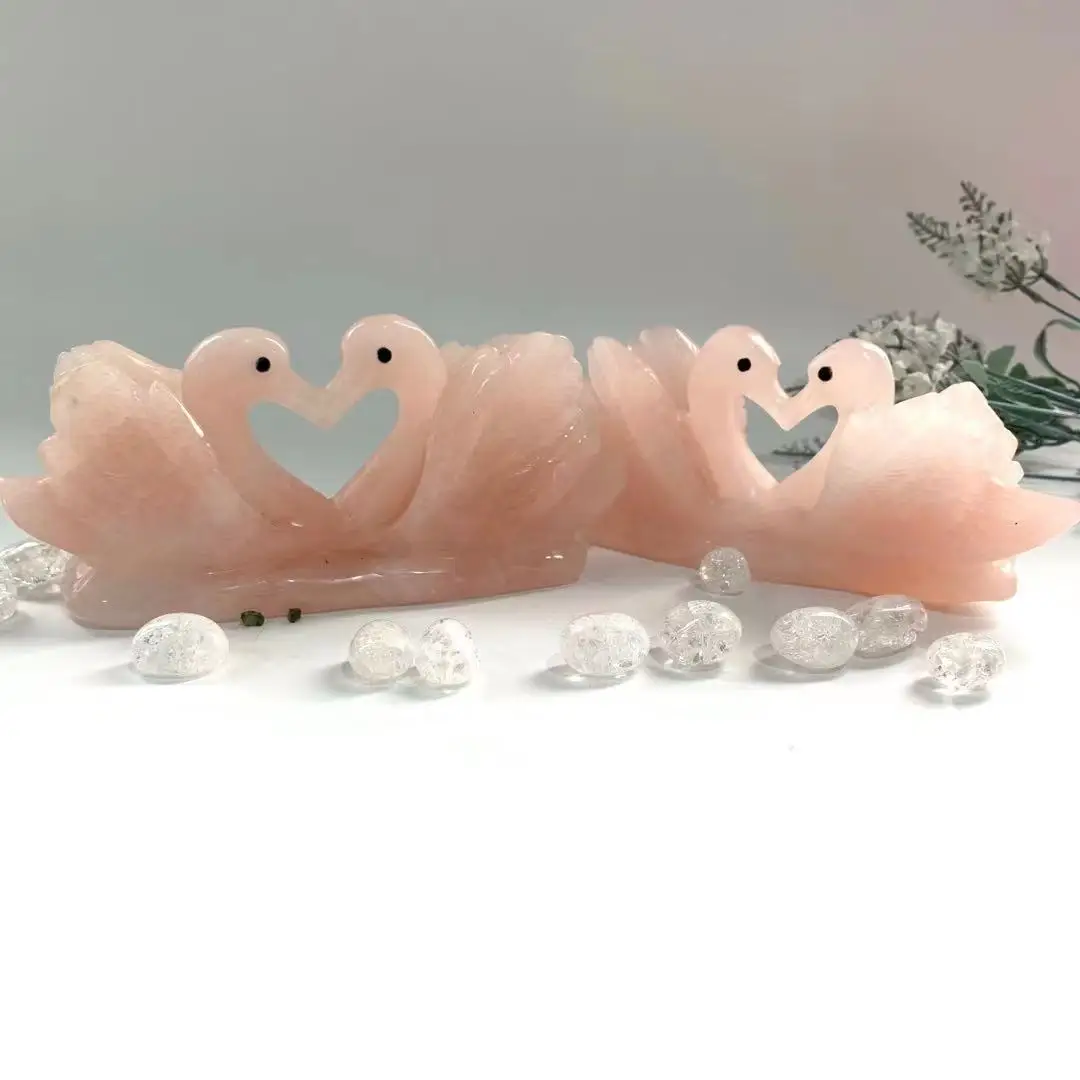 

High Quality Naturel Rose Quartz Hand Crafted Swan For Gift _XCG