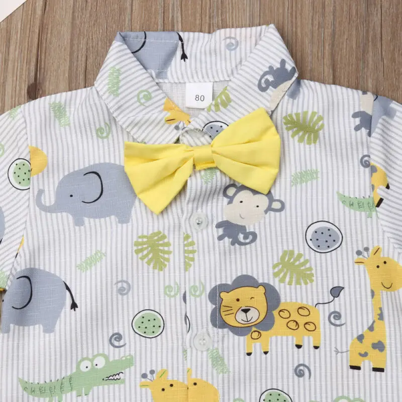 Комплект одежды из 2 предметов для маленьких мальчиков, рубашка с принтом медведя, жирафа и животных комплекты для мальчиков желтые шорты Комплект для мальчиков г., осенний комплект для малышей