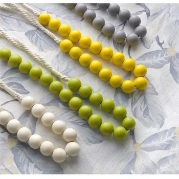 

One pair tieback curtain decorative modern Macarons color wood endless ball bandage Cotton rope ring buckles tie tape M361