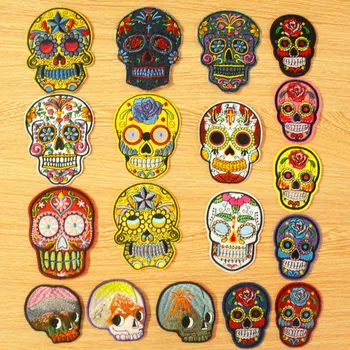 

Hook Loop Skull Patch Embroidery Patch Iron On Patches For Clothing Embroidered Patches On Clothes Set Of Sugar Skulls Stripes