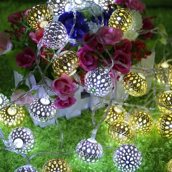 

Golden 20 LED Metal Hollow Spherical Battery Box Festive Wedding Decoration Fairy Light String