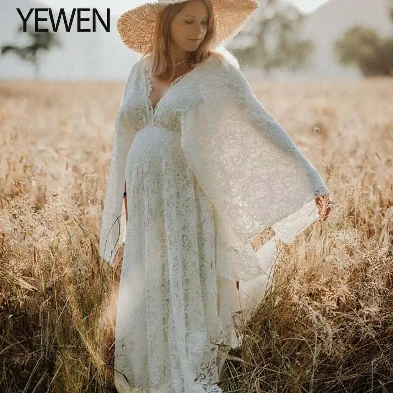 

New Arrival Boho Style Maternity Gown for Photo Shoot Lace Maternity Photography Outfit Maxi Pregnancy Women Lace Long Dress