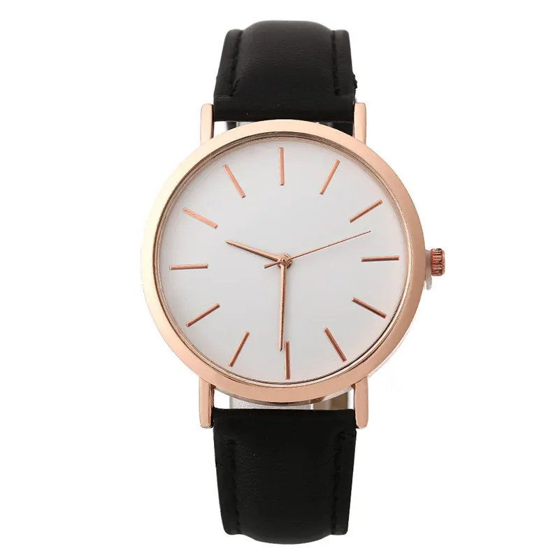 Модные женские часы из розового золота минимализм простой кожаный ремешок Кварцевые аналоговые наручные часы Роскошные женские повседневные часы - Цвет: black