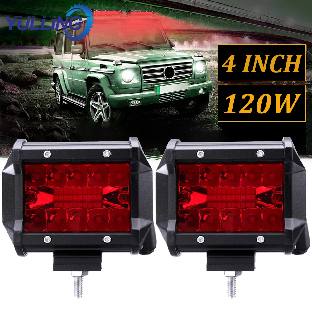 YULLING-1-Pair-4-Inch-Red-LED-Work-Light-Bar-Flood-Spot-Driving-Fog ...